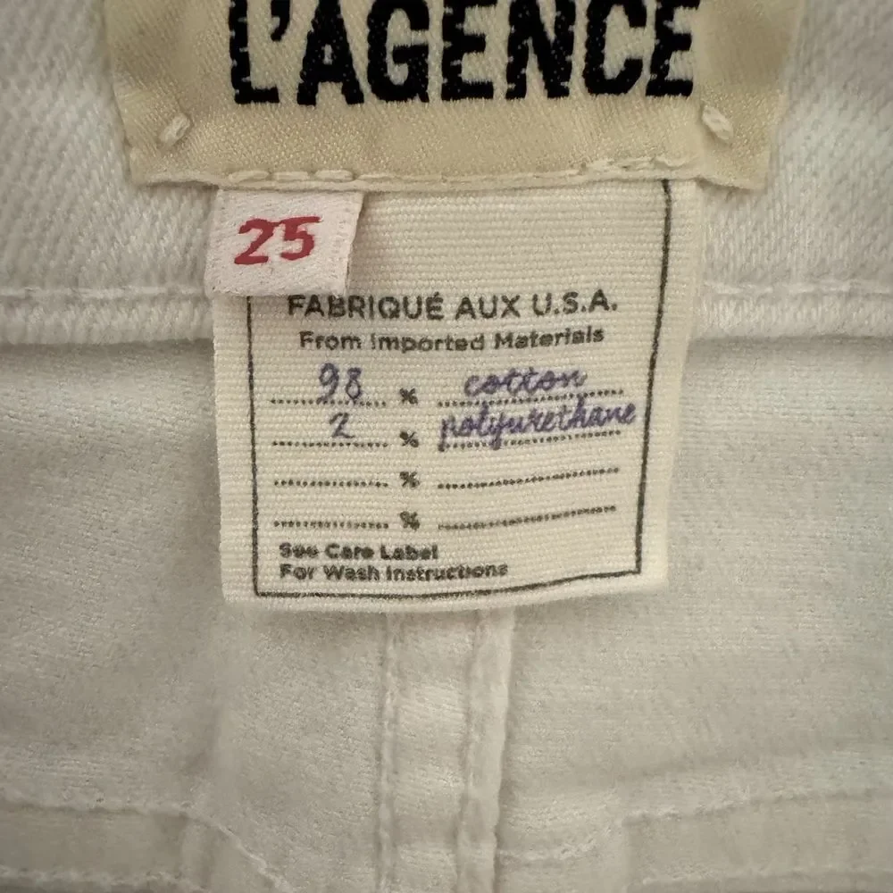 L’AGENCE ‘Audrina’ High Rise Jean In Blanc Worn Destruct Size 25